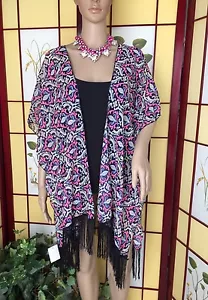 Fringe Loose One Size Kimono Cardigan Vest Cover Up Multi Color Pink White Black - Picture 1 of 3