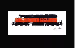 Milwaukee Road SD40-2 11""x17"" estampado enmarañado firmado por Andy Fletcher - Imagen 1 de 1