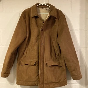 LL Bean Mens Faux Suede Sherpa Lined Car Barn Coat Ranch Jacket Pocket L - Picture 1 of 6
