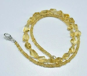 925 Sterling Silver Citrine Nugget And Rondelle Faceted Gemstone Beaded Necklace - Picture 1 of 7