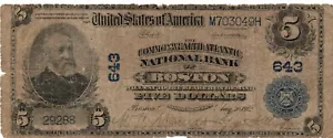 1902 $5 National Currency, commonwealth atlantic NB Boston MA - Picture 1 of 2