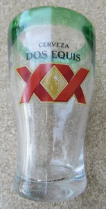 Dos Equis XX Cerveza dickes Bierglas mit Blasen Pub Bar SEHR GUTER ZUSTAND grüner Rand - Bild 1 von 5