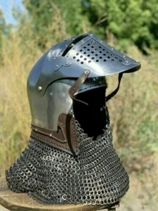 Elmetto Cavaliere - Elmetto Bascinet Elmetto Medievale HMB Combat SCA Battle Ready Helm - Foto 1 di 2