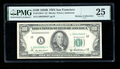 DBR 1950-B $100 FRN San Francisco STAR Fr. 2159-L* PMG 25 Serial L00429883* - Image 1 of 2