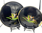 Vintage Mcm Bird Of Paradise Lacquer Ware Serving Trays By Heyco Made In Japan