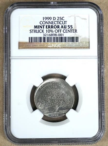 1999-D CONNECTICUT QUARTER STRUCK 10% OFF CENTER, MINT ERROR NGC AU55 898001 - Picture 1 of 2