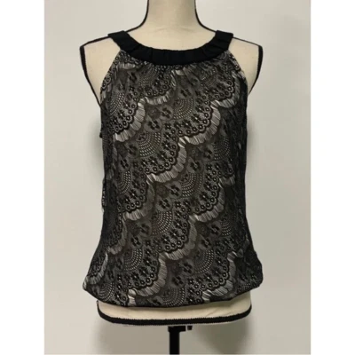 Camiseta sin mangas de encaje envolvente negra blanca talla M Foto 1 de 4