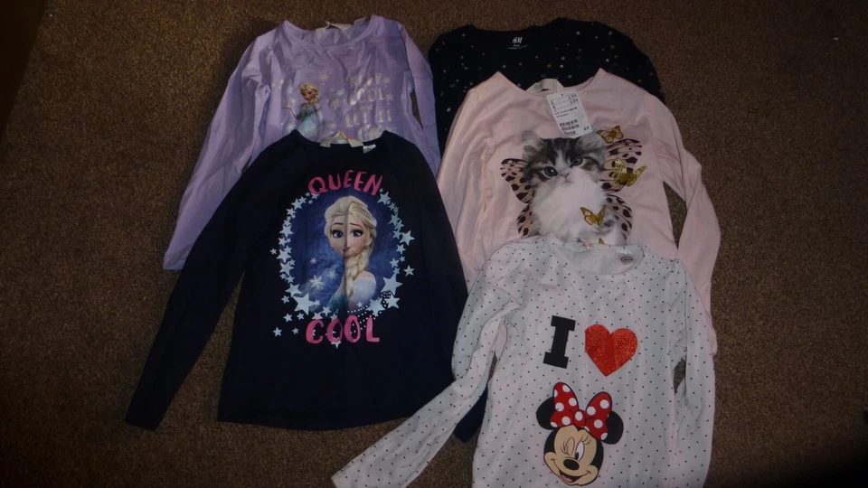 6 H&M BASIC COTTON 4-6 YEARS LONG SLEEVES LAYER TOPS Elsa Minnie Mouse - Image 1 of 4