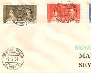 SEYCHELLES KGVI FDC 1937 CORONATION Bay St Anne Praslin Mahe MA6 - Picture 1 of 14