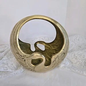 Vintage Brass Swan Crane Planter Basket Hollywood Regency Art Deco - Picture 1 of 10