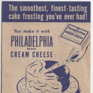 1950s Vtg Kraft Philadelphia Cream Cheese Recipe Card Slip Fudge Cake Frosting - Picture 1 of 4