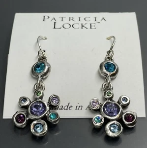 Patricia Locke Pixie In Waterlily USA Faceted Crystal Pierced Earrings 1.6” 2010 - Picture 1 of 7