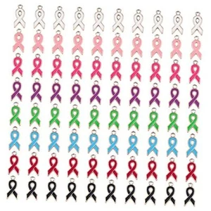 80Pcs Colors Ribbon Pendants, 8 Styles Enamel Awareness Ribbon Charm Mixed - Picture 1 of 8