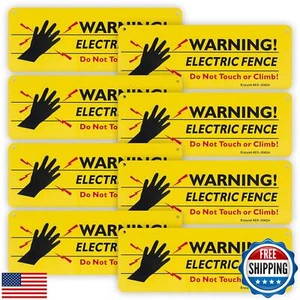 8-Pack Warning Electric Fence Safe Sign, 10"x 3.5" Plastic Sign - Picture 1 of 4