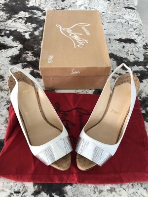 Туфли на платформе Christian Louboutin Moyen Prive белые серебристые пробковые 39,5 - Изображение 1 из 4