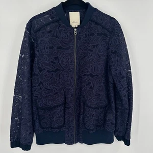Elevenses by Anthropologie Bomber Jacket Women Small Purple Floral Lace Full Zip - Picture 1 of 10