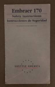 SHUTTLE AMERICA Republic Airways EMBRAER 170 airline safety card 8/05 - Picture 1 of 2