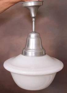 TWO Vintage milk glass hanging pendant lights from school c. 1940 - Picture 1 of 7