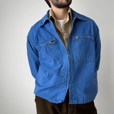 Chaqueta de trabajo francesa vintage de los años 60 azul ciclista blusa tareas Foto 1 de 4