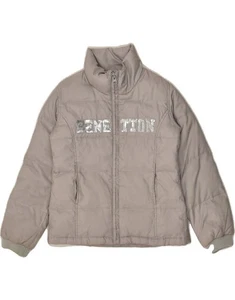 BENETTON Girls Graphic Padded Jacket 5-6 Years Small Grey Polyester BH26 - Picture 1 of 3