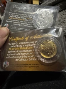 Gold And Ruthenium Certified Buffalo Nickels Wi Cert Of Authenticity - Picture 1 of 2