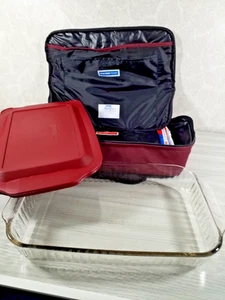 Pyrex TRAGBARE - 3 QT. Isolierter Lebensmittel / 9 x 14 Auflaufform Träger & Deckel rot - Bild 1 von 8