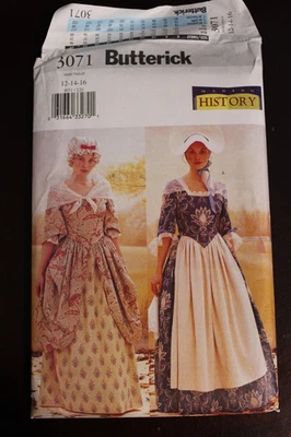 Butterick Pattern #3071 Making Historical Costume 12,14,16 Top,Skirt,Bonnet,Scar - Image 1 of 2