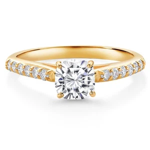 10K Yellow Gold 5MM Cushion Moissanite and Lab Grown Diamond Engagement Ring | - Picture 1 of 5