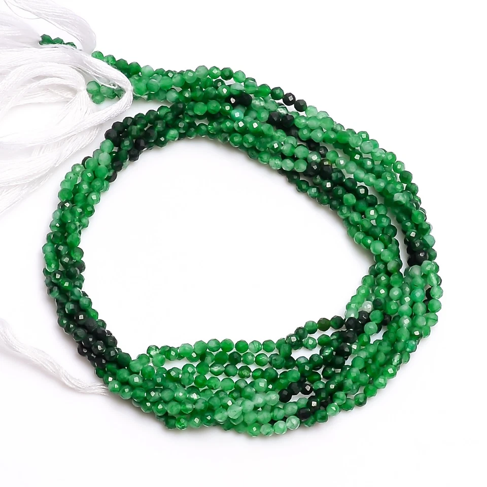 Cuentas micro facetadas redondas de piedras preciosas de jade verde natural 2,5-3 mm hilo 12,5" 47 Foto 1 de 2