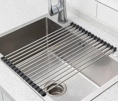 Ahyuan 黑色不锈钢水槽盘干燥架卷起来,多功能 Ki — 第 1/4 张图片