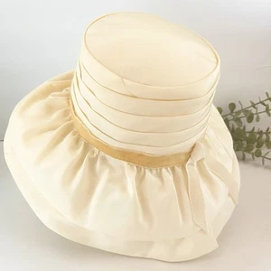 Vintage White Satin Hat Velvet Trim Church Bridal Fancy Dress Derby SM-M - Picture 1 of 14
