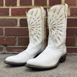 Vintage 50s Acme Peewee Starburst Inlay White Gold Leather Cowboy Boots 7C Women - Picture 1 of 13