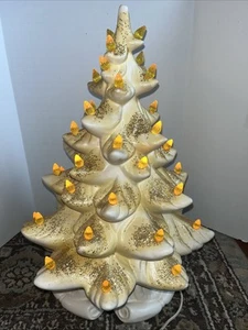 Vintage Atlantic Mold White/Gold Glitter Light Up Christmas Tree Lamp 16” - Picture 1 of 14