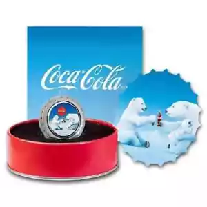 (2) COCA COLA POLAR BEAR BOTTLE CAP ORNAMENT 2023 $1 6 GRAM PURE SILVER COINS - Picture 1 of 3