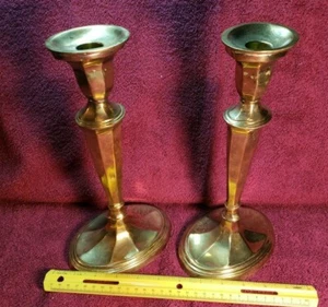 Nice pair of 2 BRASS  Candlesticks Large & Bold Beautiful - Picture 1 of 12
