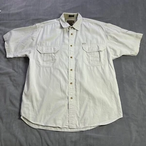 Eddie Bauer Mens Shirt Large Cream Rufton Twill Fly Fishing Short Sleeve Camp - Picture 1 of 8