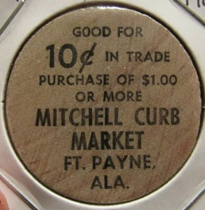 Vintage Mitchell Curb Market Fort Payne, AL Wooden Nickel - Token Alabama - Picture 1 of 2