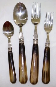 MCM Jean Dubost Frankreich braun Zelluloid Bakelit Griff Edelstahl Besteck Set - Bild 1 von 3