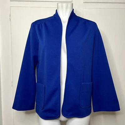 Vintage Blue Polyester Collarless Blazer Jacket - Image 1 of 4