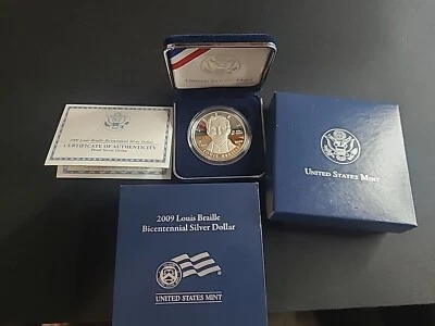 2009 LOUIS BRAILLE SILVER DOLLAR UNCIRCULATED MINT BOX & COA--ORIGINAL OWNER - Image 1 of 4