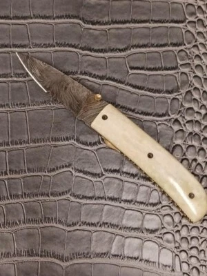 Cattle Bone Handle Damascus Steel Serrated Spear Point Pocket Knife - Image 1 of 4