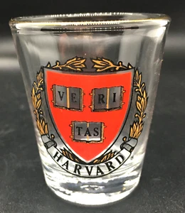Harvard University Shot Glass Gold Painted Rim VE RI TAS Insignia Seal Motto - Picture 1 of 8