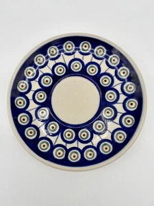 Boleslawiec Polish Pottery 6 inch Saucer Blue Green Red Peacock Pattern - Picture 1 of 3