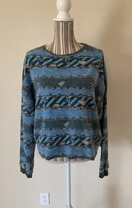 Borrador rojo vintage años 90 Azteca Street Wear azul manga larga nueva ola para mujer L - Imagen 1 de 6