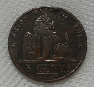 1837 BELGIUM 5 CENTIMES COPPER COIN SEATED LION - Picture 1 of 2