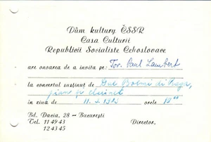 Rumänien, 1983, Vintage Konzert Einladung - Tschechoslowakei Kulturhaus - Bild 1 von 1