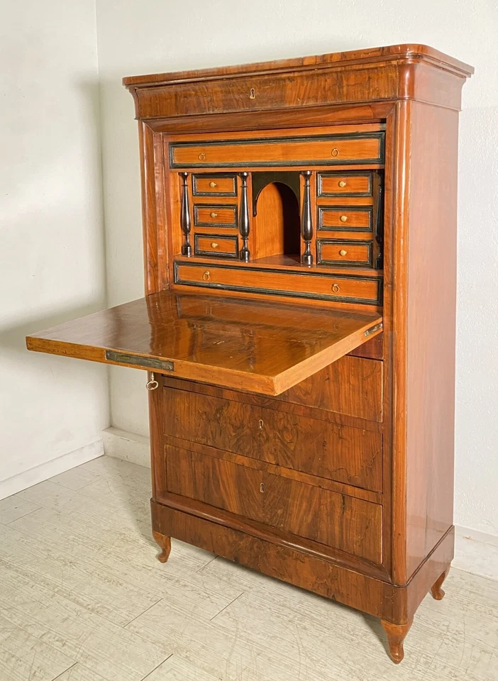 ANTICO SECRETAIRE BIEDERMEIER SEGRETO 1900 LEGNO NOCE RIBALTA SCRITTOIO EPOCA - Immagine 1 di 4