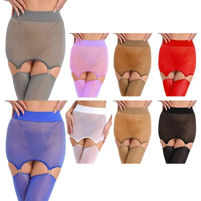 Damen Bodystockings Nylon Oberschenkelhohe Strümpfe Glänzend Dessous Clubwear - Bild 1 von 4