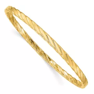 Brazalete sin cordones de oro amarillo de 14kt real con textura de 4 mm; 8,5 pulgadas - Imagen 1 de 5