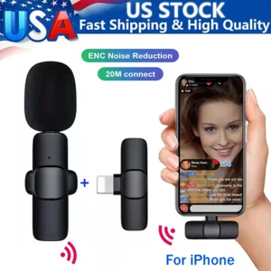 Microfono wireless Lavalier microfono per iPhone iPad Vlog live streaming YouTube Tiktok - Foto 1 di 13
